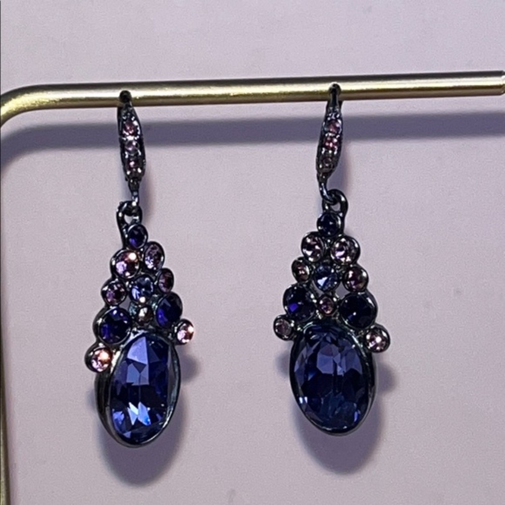 GIVENCHY TEARDROP Leverback Dangle EARRINGSElegant Blue and Purple Drop Earrings